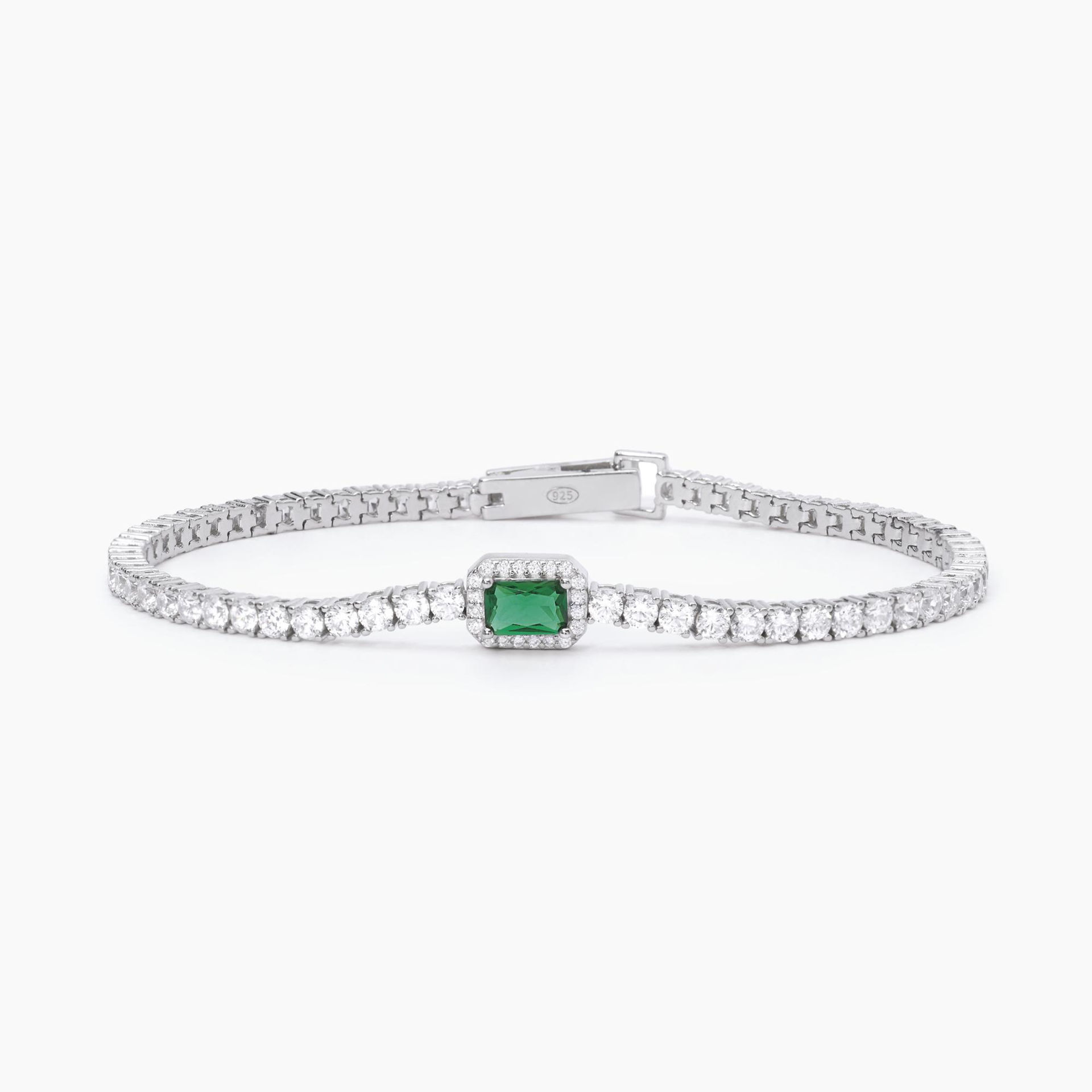 Bracciale Tennis In Argento Con Smeraldo Sintetico Taglio Baguette Gioielli Mabina | 533636-M