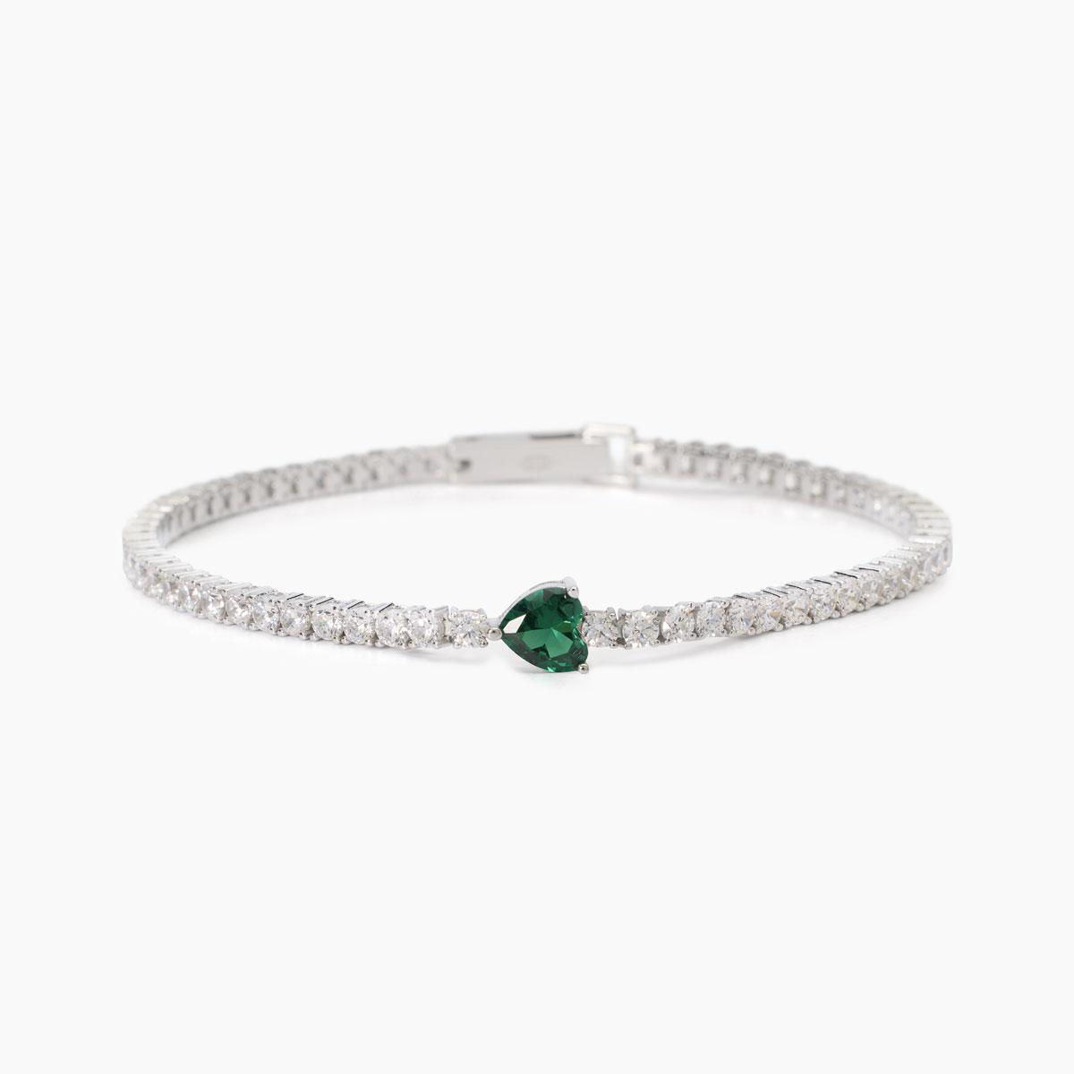 Bracciale Tennis In Argento Con Smeraldo Sintetico Taglio Cuore Gioielli Mabina |  533904-18