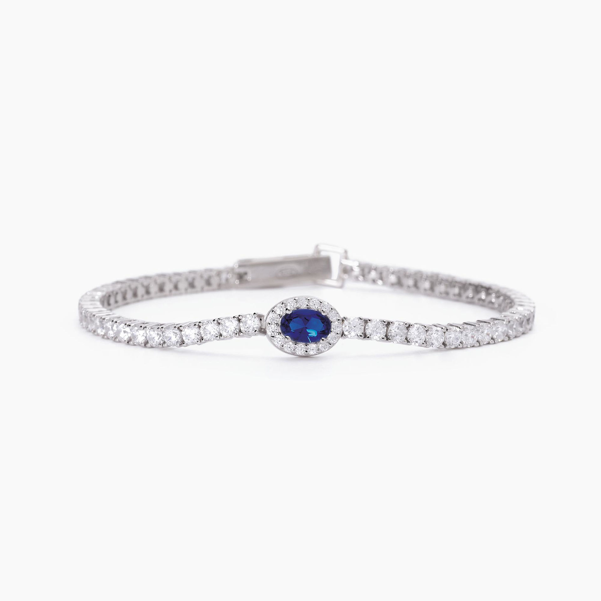 Bracciale Tennis In Argento Con Zaffiro Sintetico Ovale Gioielli Mabina | 533666-S
