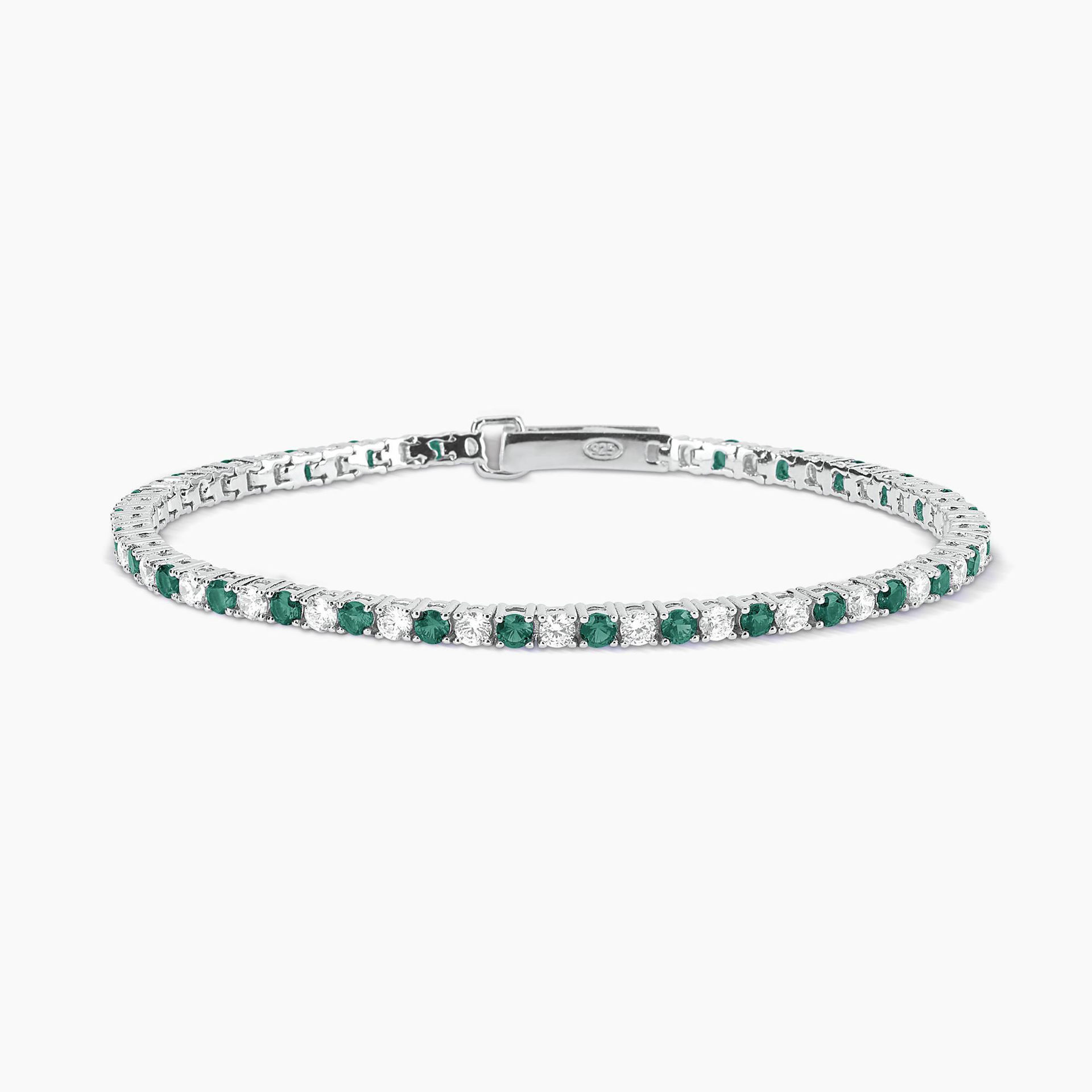 Bracciale Tennis In Argento Con Smeraldi Sintetici Gioielli Mabina | 533458-17