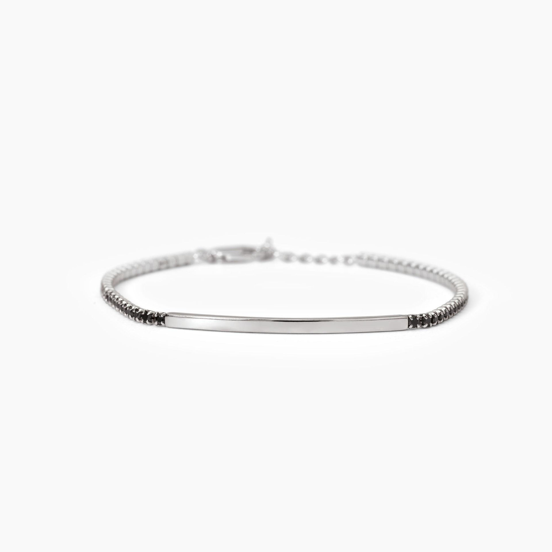 Bracciale Uomo In Argento Con Piastra E Zirconi Neri Gioielli Mabina | 533817