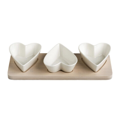 Portassaggi 3 Cuori Porcellana Bianca C/Supporto Bamboo Naturale Brandani | 53077