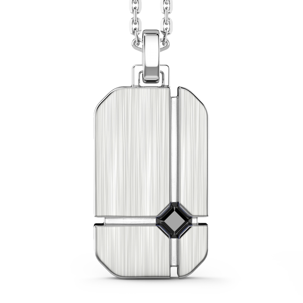 Collana Uomo In Argento Con Pendente A Piastra E Pietra Naturale Nera Gioielli Zancan | ESC170-NE