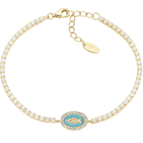 Bracciale Tennis con Miracolosa e Smalto Verde Mare Amen | BTMISMGTIZ16