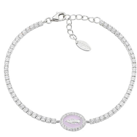 Bracciale Tennis con Miracolosa e Smalto Rosa Perla Amen | BTMISMBROZ16