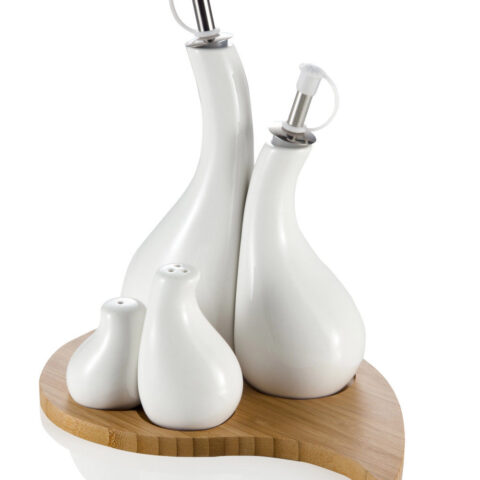 Menage Goccia Set 4 Pezzi Porcellana Con Supporto Bamboo Brandani | 55452